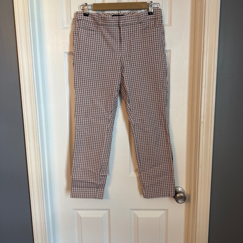 Pink and Navy Gingham cropped Banana Republic Pant